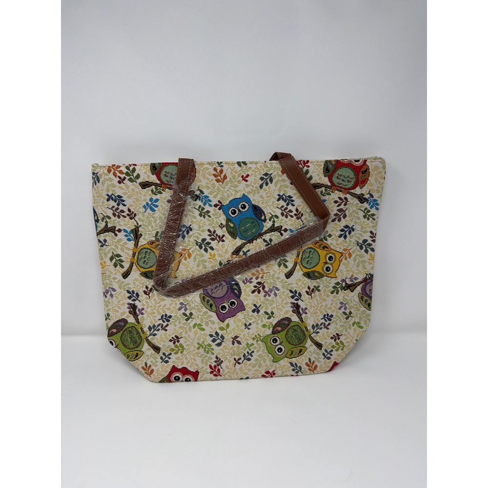 Signare Tapestry Tote Bag Owl Floral Pattern Multi Color Large Shoulder Bag NEW